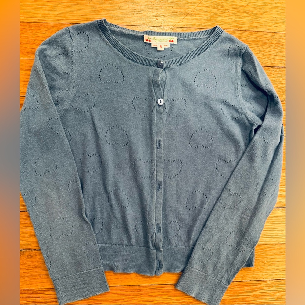 Bonpoint Blue Cardigan Sweater Hearts Size 8